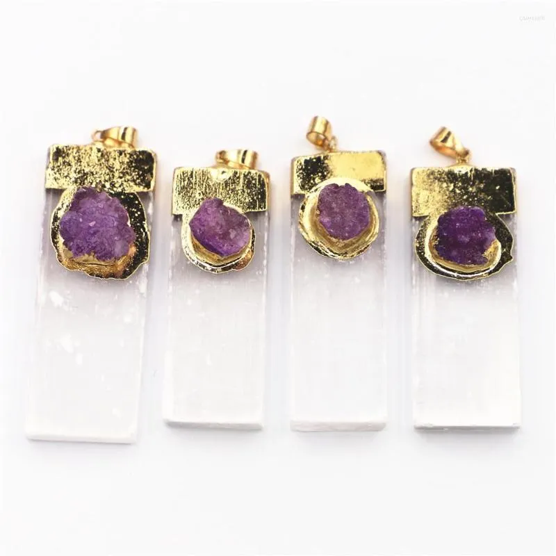 Collane con ciondolo Pietra naturale Selenite Gesso Viola Druzy Agata Uomo Pendenti Fascino Roccia Minerale Gioielli Reiki Healing Energy Souvenir