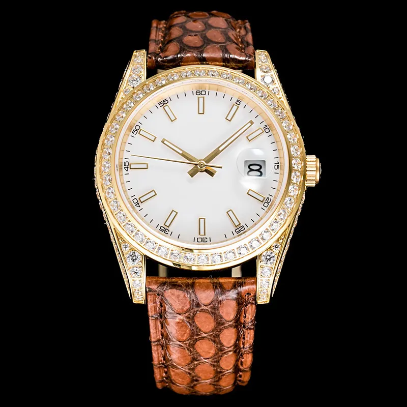 Diamond Mens Watch Automatic Mechanical Watchs Leatherwear Strap 41mm Watch Designer Sapphire Waterproof Luminous Watches