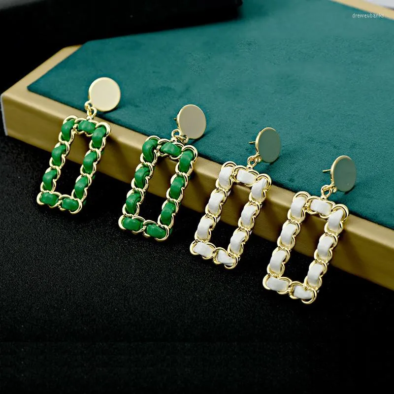 Boucles d'oreilles pendantes 2023 Simple corde en cuir géométrique Rectangle dames tempérament haut de gamme 925 aiguille en argent pour femmes