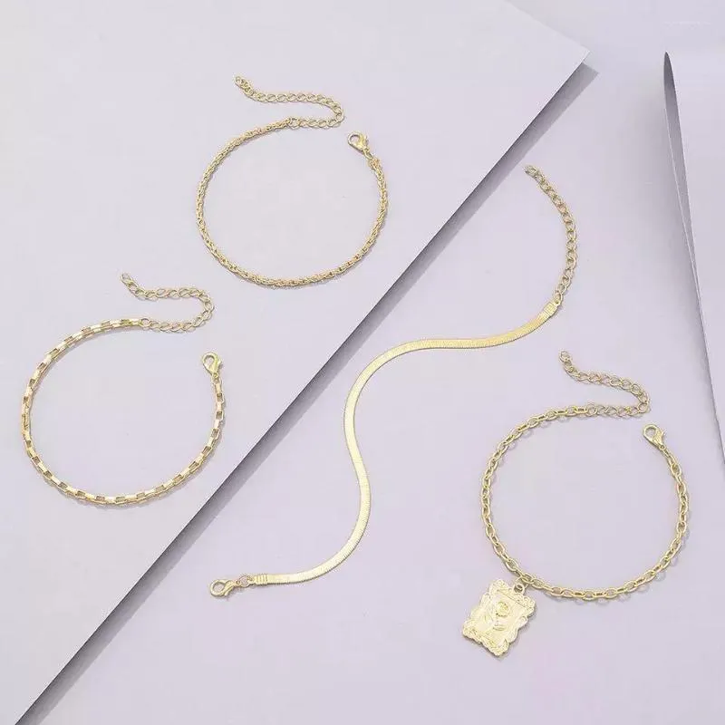 Enkelbanden Goud Kleur Bohemen Stijl Enkelband Set Voor Vrouwen Licht Luxe Elegante Dames Kettingen Creatieve Persoonlijkheid Sieraden