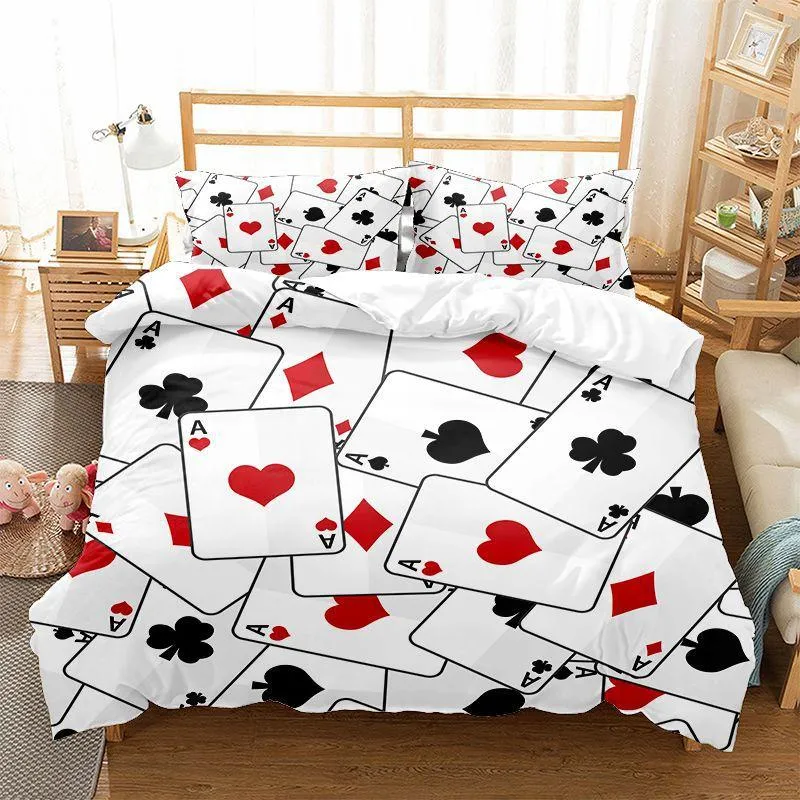寝具セットはポーカースーパーキング羽毛布団カバーセット3Dプリントドル2ピープル冬の掛け布団赤い赤いベッド