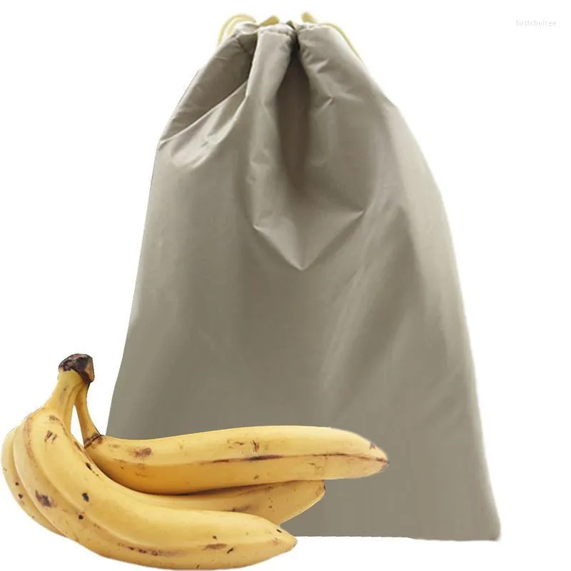 Bolsas de almacenamiento Bolsa de plátano Fruta fresca 210D Revestimiento de plata Guardián con hebilla de cordón Contenedores de alimentos para el hogar