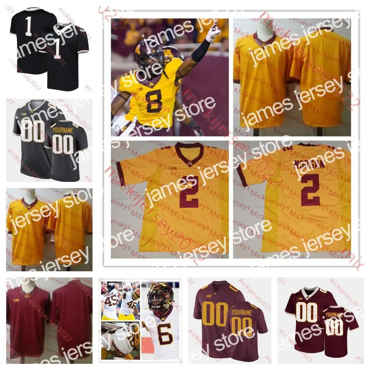 American College Football Wear Custom Minnesota Golden Gophers Football 48 Jacob Lewis Austin Sullivan Matthew Trickett Mark Crawford Dragan Kesich Michael Brown