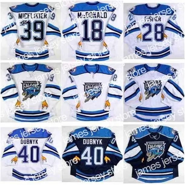 College Hockey Wears Thr 40Thr tage Men Springfield Falcons jersey de hockey 40 Devan Dubnyk Jacob Micflikier 18 Colin McDonald Glenn Fisher Personaliza cualquier nombre y