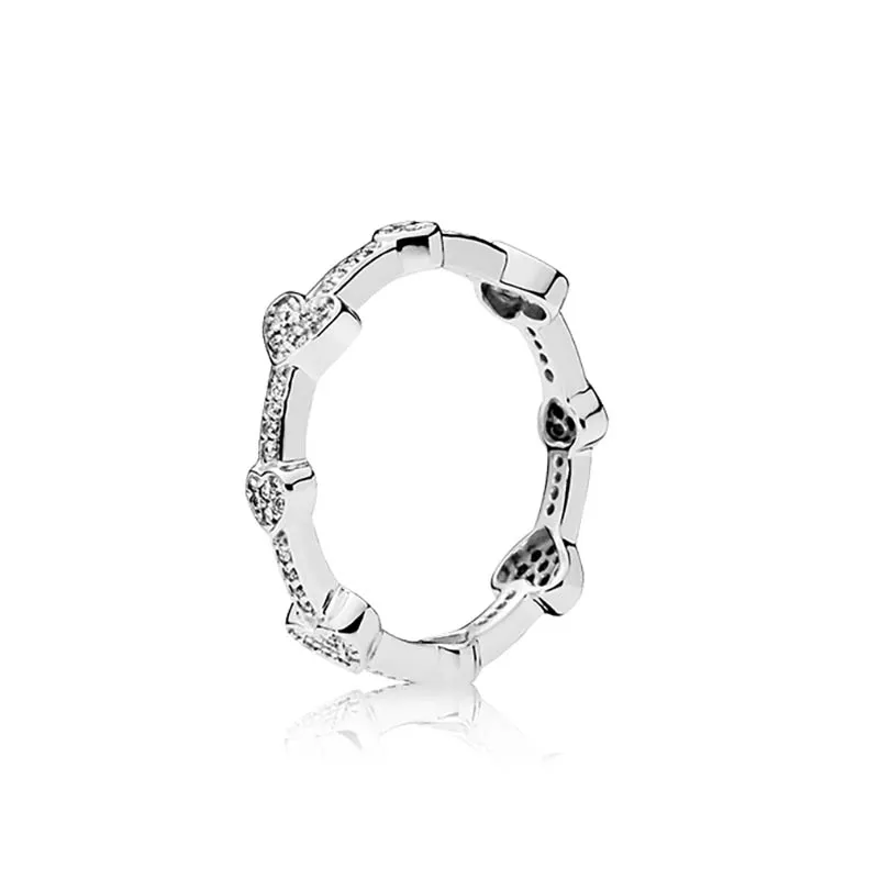 Prawdziwy srebrny srebrny pierścionek z udziałem serca do pandora cz Diamond Wedding Biżuteria dla kobiet dziewczęta 18K Rose Gold Girlfriend Pierścienie z oryginalnym pudełkiem