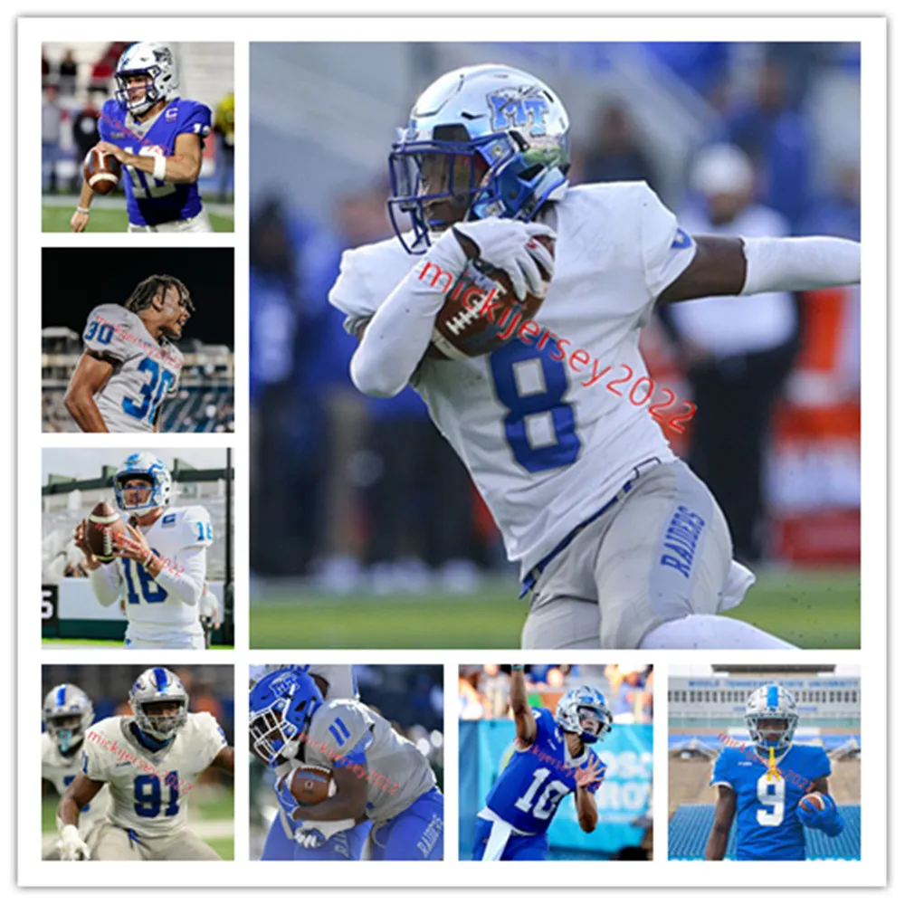 Mtsu fotbollströja anpassad sömnad mens ungdom Nicholas Vattiato Zaylin Wood Da'Shawn äldste Zabrien Harden Frank Bonde Middle Tennessee Blue Raiders Jerseys