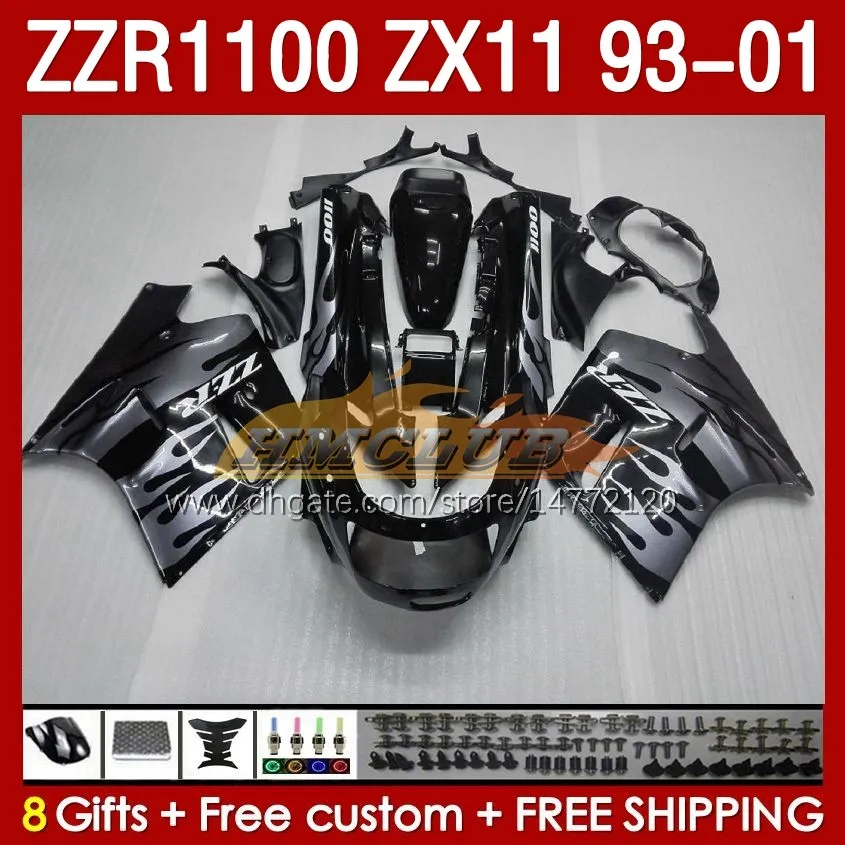 Body for Kawasaki Ninja ZX-11 R ZZR-1100 ZX-11R ZZR1100 ZX 11 R 11R ZX11 R 1993 1994 1995 2000 2001 165NO.59 ZZR 1100 CC ZX11R 93 94 95 96 97 98 99 00 01 Fairing Kit Srebrne Fames