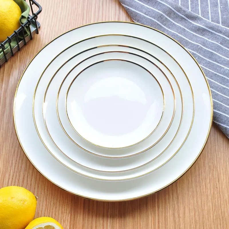 Plates Gold Edge Ceramic Plate Dish White Porcelain Tableware Western-style Dinner Dishes And Sets