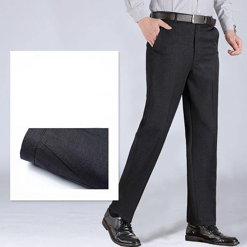 Men's Suits Winter Warm Fleece Men's Suit Pants Men Cotton Business Loose Solid Color Outdoors Casual Formal Trousers Full Length Male