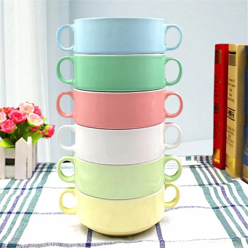 Bowls Handle Soup Bowl 300ml Microwaveable Containers Mugs Ceramic Coffee Tea Milk Cup Nice Gift