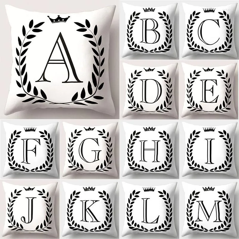 Kissen mit schwarzem Buchstaben-Überwurf, 45 cm, englisches Alphabet, Bezug aus Polyester, Heimdekoration, Cojines Decorativos Para Sofa