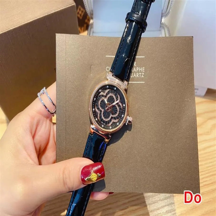 Relojes de marca para mujer y niña, reloj de pulsera de lujo con correa de cuero estilo flor de cristal L43263E