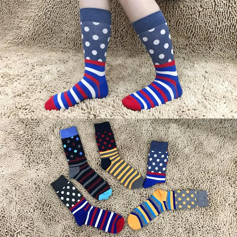 Erkek Çoraplar 1 Pair Erkekler Uzun Moda Renkli Dot Stripe Erkek Elbise Diz Yüksek İş Mutlu P023