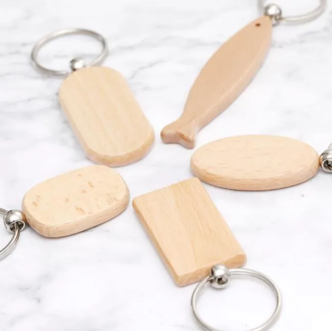 Beech Wood Keychain Party Favors Blank Personalized Customized Tag Name ID Pendant Key Ring Buckle Creative Birthday Gift SN602