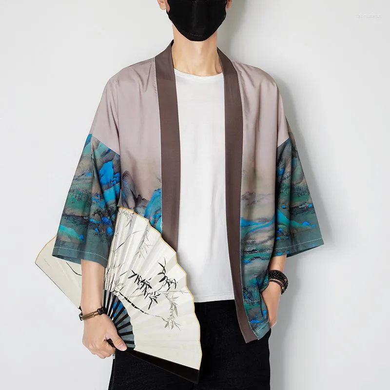 Ethnic Clothing Summer Male Silk Satin Traditional Chinese Jacket Print Men Loose Coat High Quality Casual Cardigan National Performance