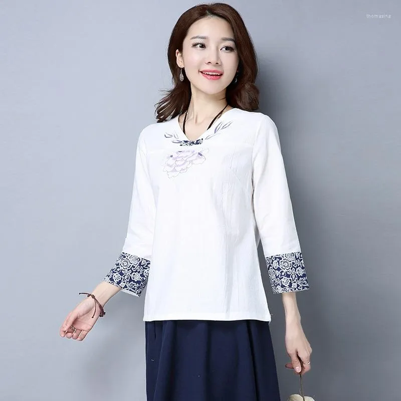 Vêtements ethniques Style chinois femmes vêtements 2023 Cheongsam haut traditionnel chemise Blouse coton Hanfu dames hauts 12317