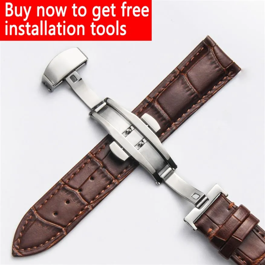 Universal quality Bands fit for ROLEX Strap Push Button Hidden Clasp Double press butterfly buckle Leather watch Brown 20mm262A