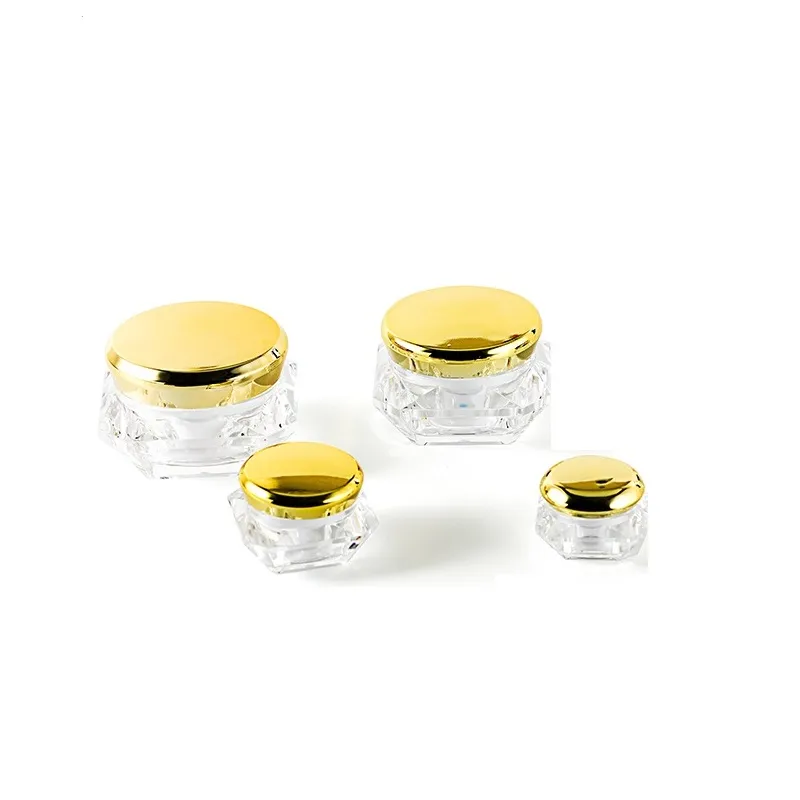 Packaging Bottle Round Gold Screw Lid Empty Diamond Clear Acrylic Cream Jars Skincare Eye BB Cream Boxes Cosmetic Sample Pots 5g 10g 15g 20g 30g