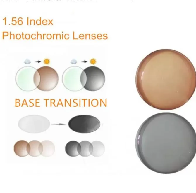 Lentes de óculos de sol 1,56 1,61 1,67 Index Prescription Photochromic progressivo Transition Clear-Grey Marrom rosa azul para óculos de leitura Miopia Lentes