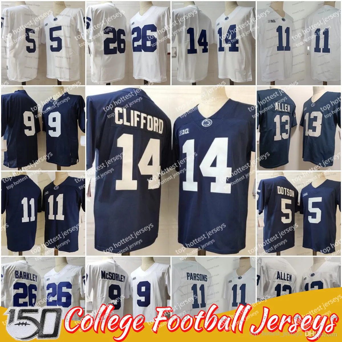 Penn State Nittany Football Jersey 13 Kaytron Allen 11 Micah Parsons 14 Sean Clifford Saquon Barkley 5 Jahan Dotson Trace McSorley Navy White Mens Jerseys Stitched