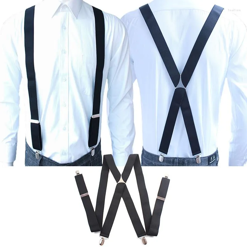 Gordels 3,5 cm brede mannen Suspenders Hoge elastische verstelbare 4 sterke clips Suspener Zware duty X Achterbroek Braces