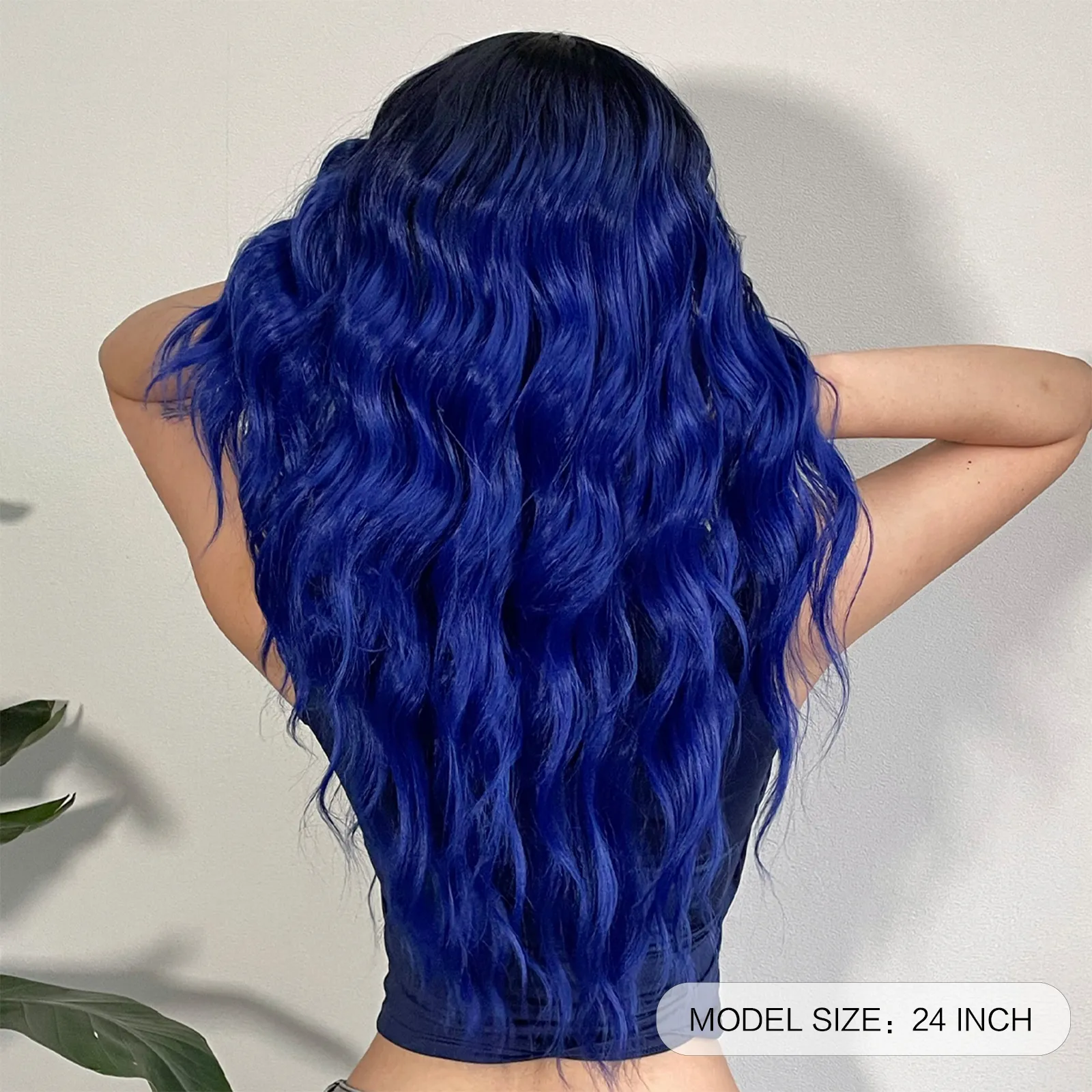 Parrucche per capelli blu zaffiro con radici nere Parrucche lunghe ricce laterali in pizzo Parrucche Ftontal per donne Afro Cosplay Resistente al calore Fabbrica diretta