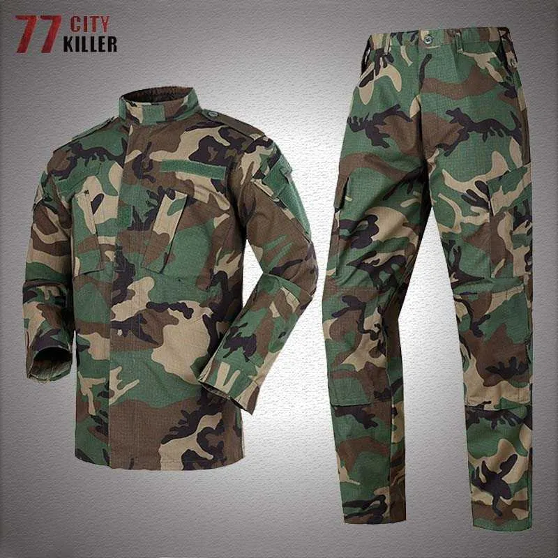 Utomhusjackor Hoodies Camouflage Tactical Set Men Outdoor Swat Combat Army Training Uniform Suit Men Military Airsoft Hunt Jackets and Cargo Pants 0104