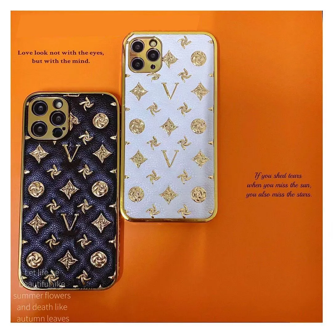 Чехлы для мобильных телефонов Дизайнерские чехлы для телефонов для IPhone 15 14 Pro Max 13P 12 XR Роскошный чехол с золотыми цветами Ретро матовый кожаный чехол для телефона Противоударный чехол UIZV