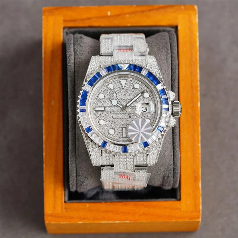 Zegarek z pełnym diamentowym mężem Automatyczne zegarki mechaniczne Sapphire 41 mm Business Wristwatch Waterproof Starannie wykonany Montre de Luxe2926
