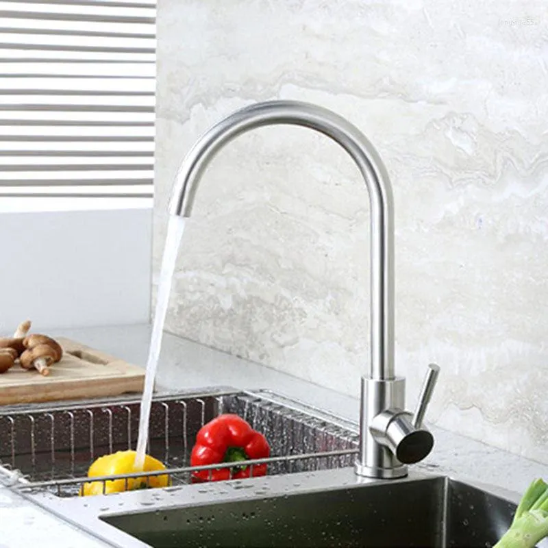 Kitchen Faucets Cold Water Mixer Sink Faucet Head Sprayer 304 Stainless Steel Single Hole Spout Tap Brushred 360 Rotate C1