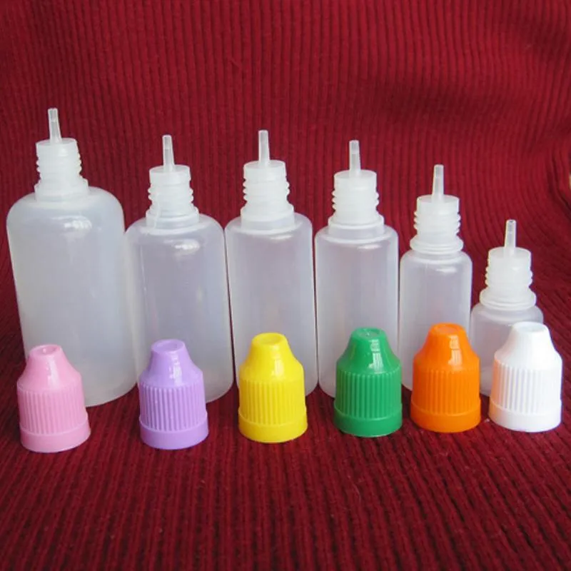 Bottiglia di plastica da 5 ml 10 ml 15 ml 20 ml 30 ml 50 ml con tappo ad ago Bottiglia vuota con contagocce Ecig Tappo a prova di bambino