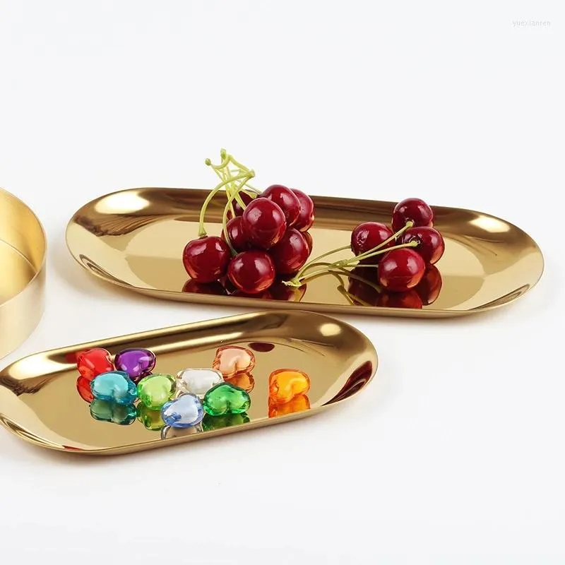 Plates INS Nordic Gold Oval European Style Jewelry Tray Stainless Steel Plate Metal Desktop Receive Dish Drop