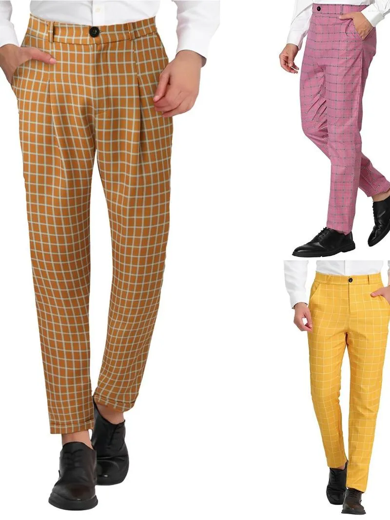 Pantaloni da uomo Casual scozzese da uomo Skinny Pencil Streetwear Cerniera Elastico in vita Business Pantaloni slim Abbigliamento 2023