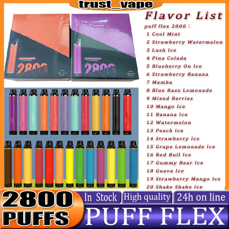 Puff Flexd 2800 Vape Vape E papierosowe Pióro Pióro 1500 mAh 10 ml pojemników Kase