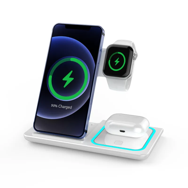 15W 3 в 1 Беспроводная зарядная зарядная станция, совместимая с iPhone 14 13 12 Apple Watch AirPods Pro Qi Fast Quick Chargers для сотовой мобильной связи DHL DHL