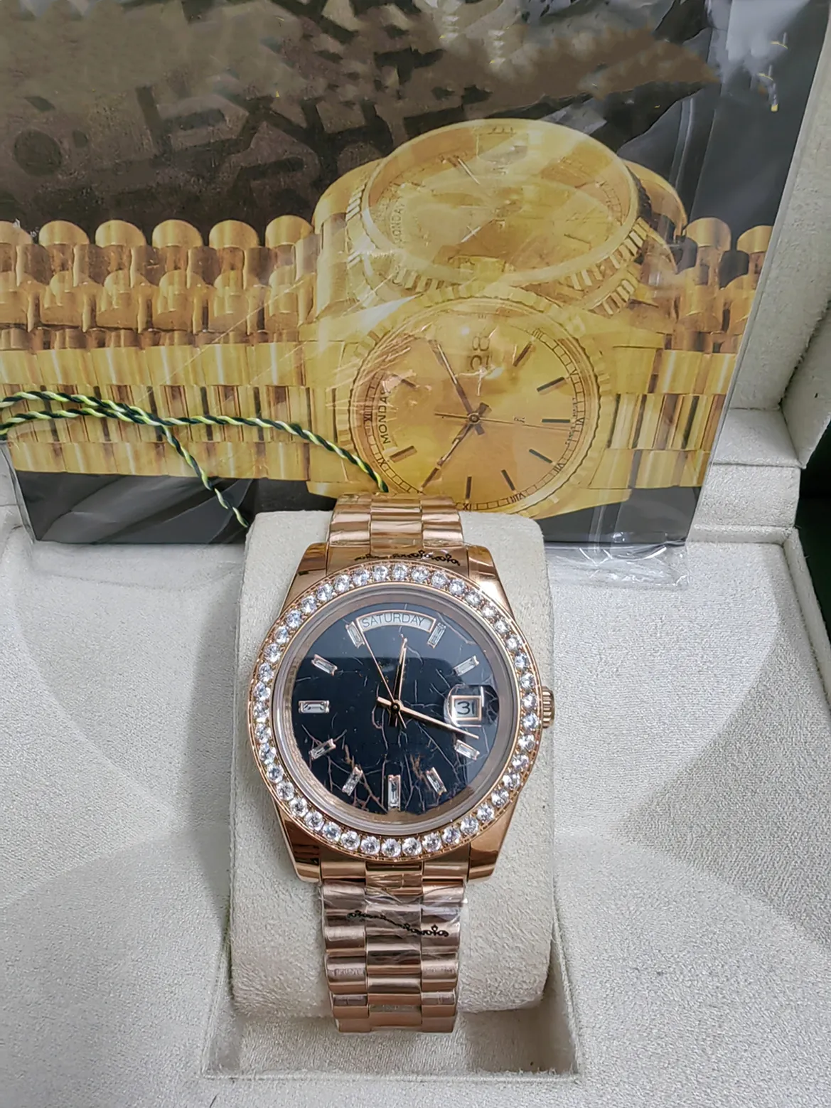 Med Box Luxury Watch 41mm Mens 18K Rose Gold Lightning Dial Bigger Diamond Automatic Mechanical Watches Waterproof Brand Men's Wristwatch Montre de Luxe 2023