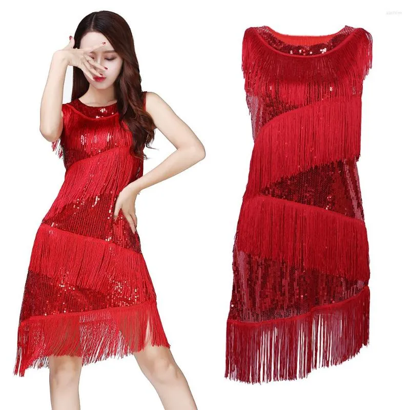 Stage Wear Women Fringed Latin Dance Dress Ballroom Cocktail Party Costume