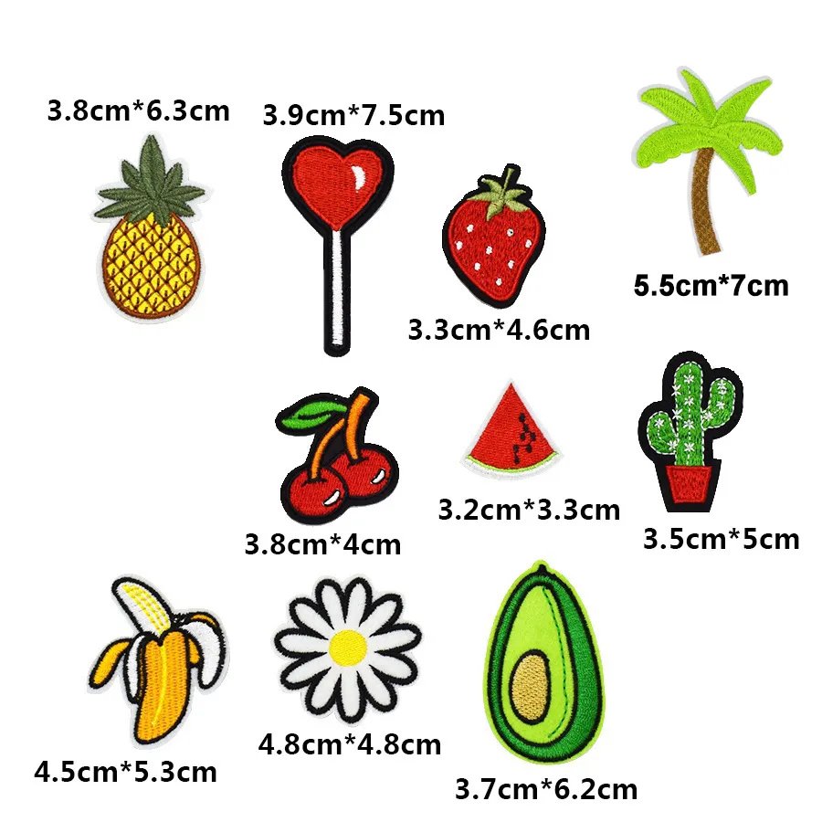 10 PCS Fruit and Plant Embroidered Patches for Clothing Iron on Transfer Applique Patch for Bags Jeans DIY Sew on Embroidery Stick2312