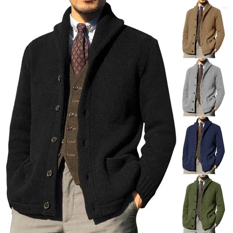 Blusas masculinas de suéter elegante casaco de malha confortável algemas com nervuras resistentes a frio Cardigã de peito único