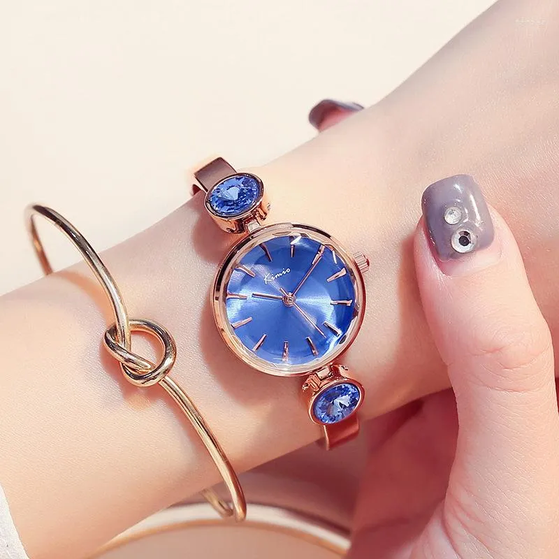 ساعة معصم 7261 KIMIO CLASSION Blue Women Bracelet Watch Watch Gem Quartz Watches Clock Female Dress Relogio Feminino for Woman Relojes