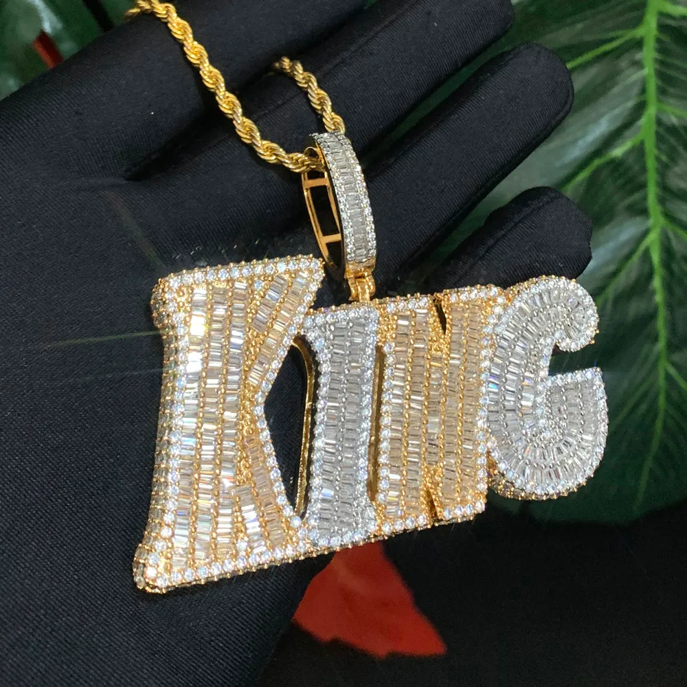 2023 Iced Out King Iced Out Pendants With Two Tone Baguette CZ Zircon