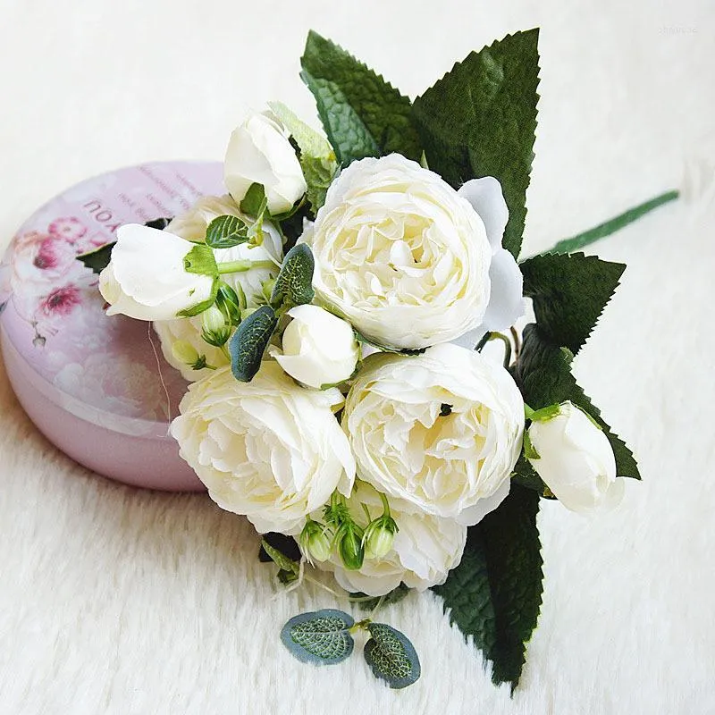 Fleurs décoratives 10 pièces fleurs artificielles pour la décoration Rose pivoine soie petit Bouquet Flores fête printemps mariage mariage fausse fleur