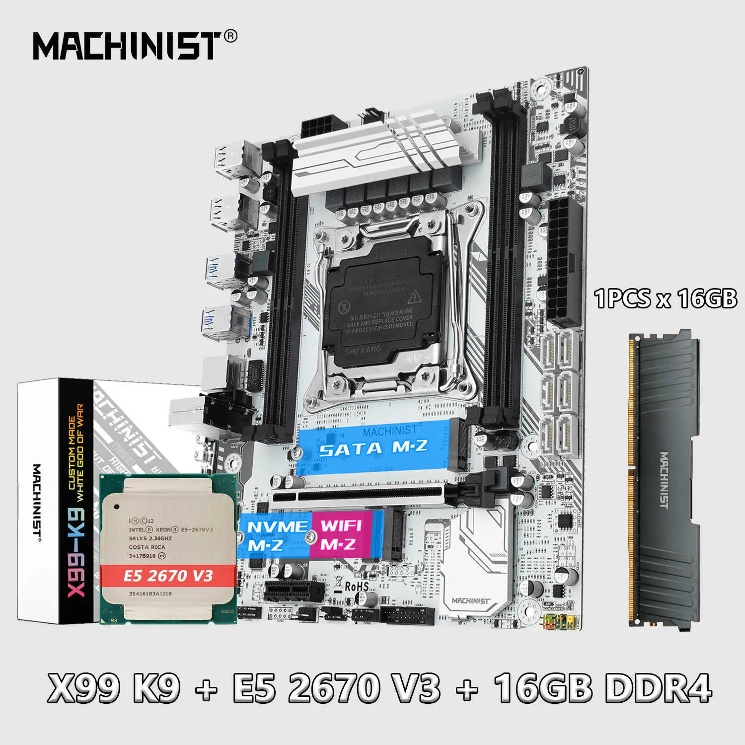 Machinist X99 LGA 2011-3 Motherboard Set Kit mit Xeon E5 2670 V3 CPU 16 GB DDR4 RAM Speicher Combo Vierkanal USB3.0