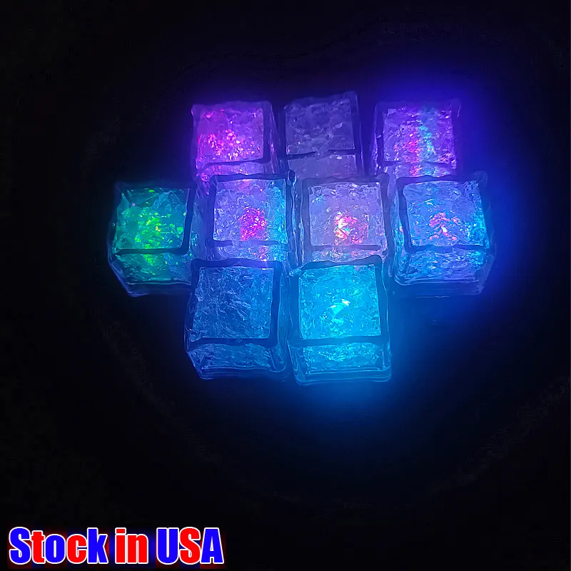 LED Ice Cubes Licht water-geactiveerde flits Lumineuze kubuslichten gloeiende inductie Bruiloft Verjaardagsbars Drink Decor 960pcs/Lot Usalights