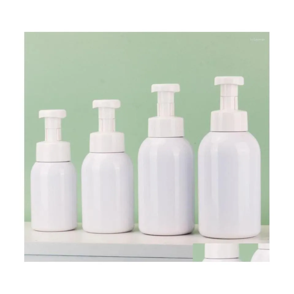 Storage Bottles Jars 200/300/400/500Ml Hand Pressure Foaming White Empty Pump Foam Bottle With Clip Soap Shampoo Lotion Dispenser Dhquf