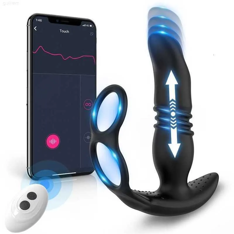 Juguete sexual masajeador, vibrador Anal telescópico, juguetes para hombres, aplicación remota, consolador de próstata con Bluetooth, tapón Anal, anillo retardante de eyaculación