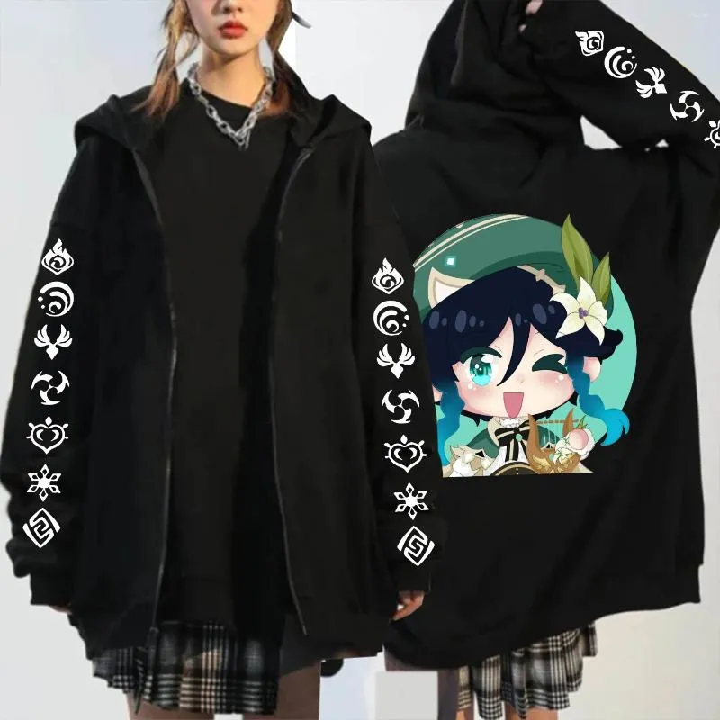 Erkek Hoodies Anime Genshin Etki Barbatos fermuarlı kadınlar erkekler kawaii baskılı harajuku sweatshirtler kış kalın sıcak fermuarlı ceket katlar