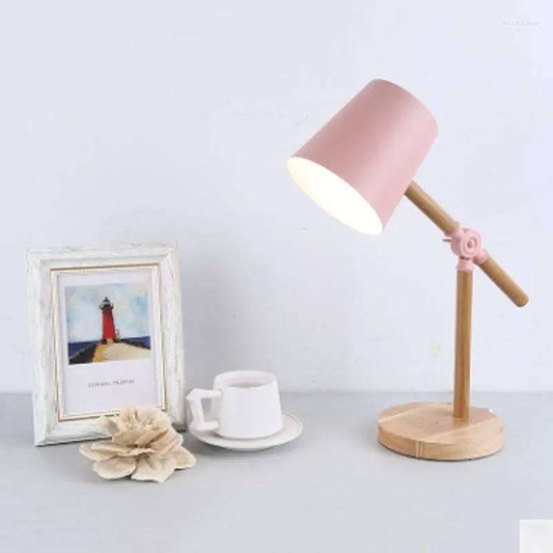 Tafellampen modern creatief zwart roze bedlamp led verlichting hout e27 leesde bureau armatuur kinderkamer slaapkamer woonkamer