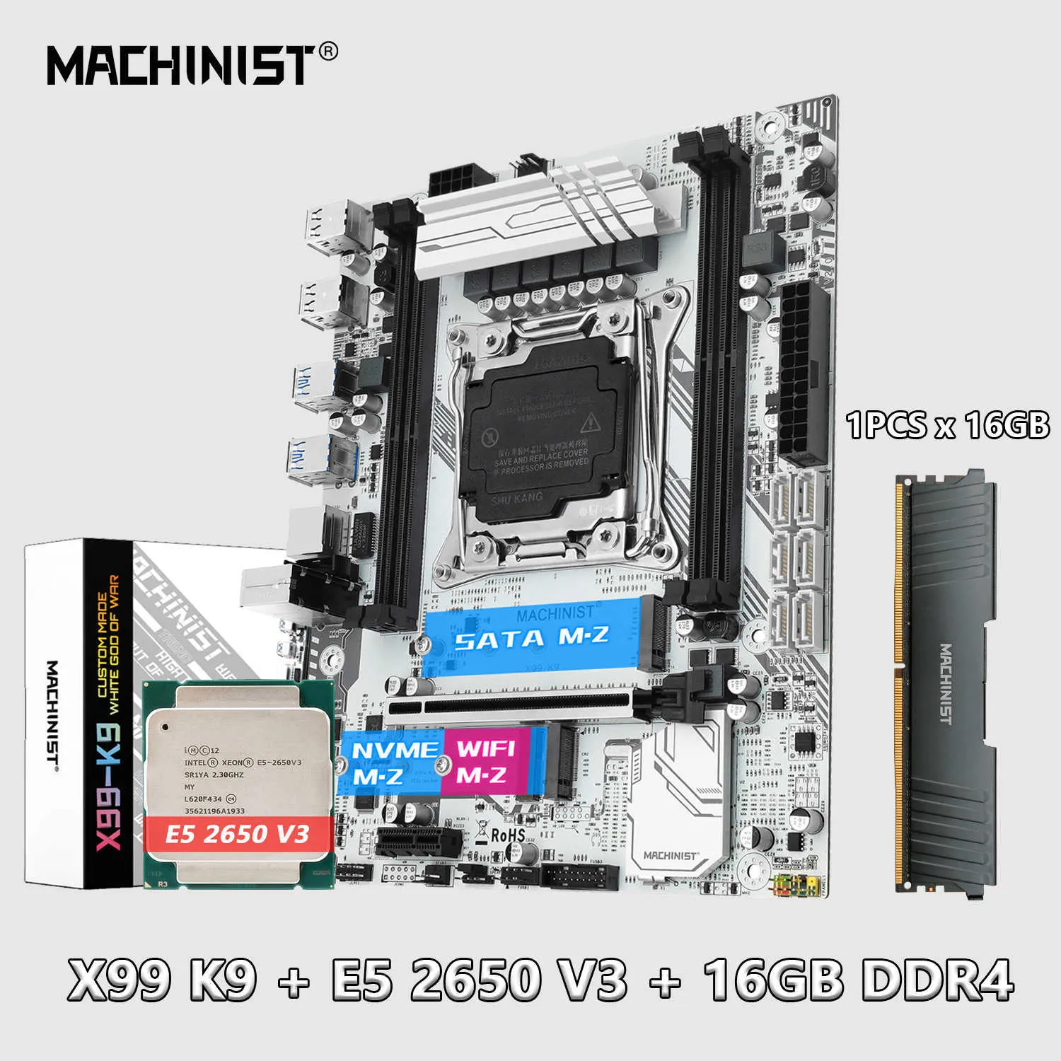 Machinist x99 K9 x99 Zestaw tablicy głównej z LGA 2011-3 Xeon E5 2650 V3 CPU 16GB DDR4 RAM Combo Four Canchal USB3.0