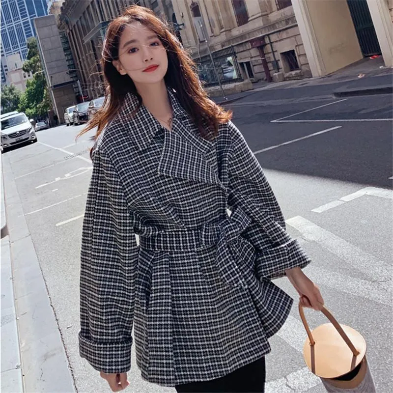 Damskie garnitury kobiety moda luźna swobodna kratona blezer kombinezon biurowy dama elegancka koreańska kurtka bandażowa wiosenna jesienna ubrania